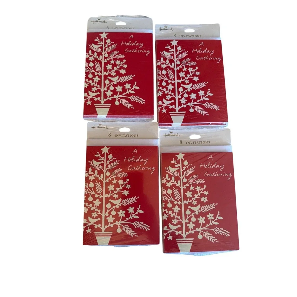 Hallmark Holiday Gathering Invitations Red Tree 8 Count Sealed Christmas Party‎
